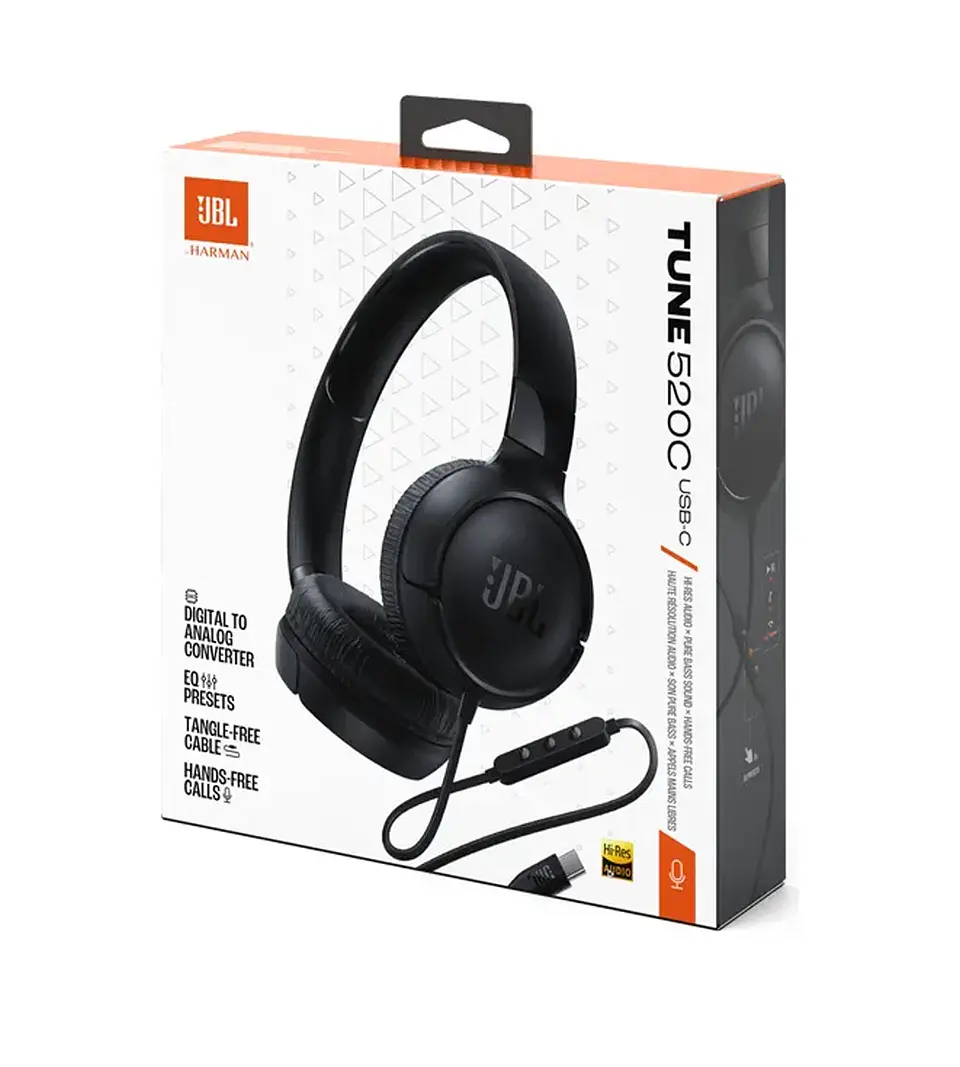 Audífonos Cableados JBL Tune 520C USB-C On-Ear Hi-Res Pure Bass con Micrófono y Control 1