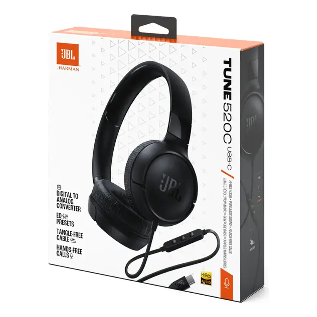 Audífonos Cableados JBL Tune 520C USB-C On-Ear Hi-Res Pure Bass con Micrófono y Control 8