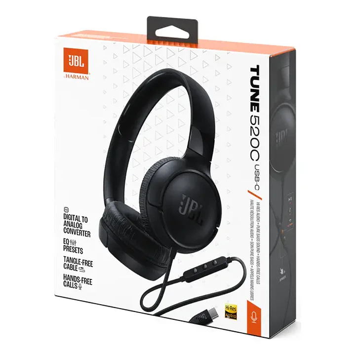 Audífonos Cableados JBL Tune 520C USB-C On-Ear Hi-Res Pure Bass con Micrófono y Control 8