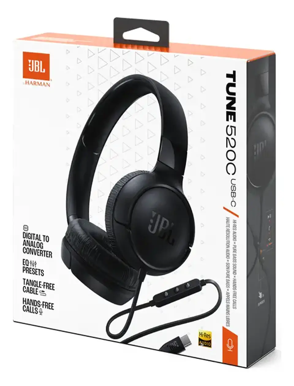 Audífonos Cableados JBL Tune 520C USB-C On-Ear Hi-Res Pure Bass con Micrófono y Control 8