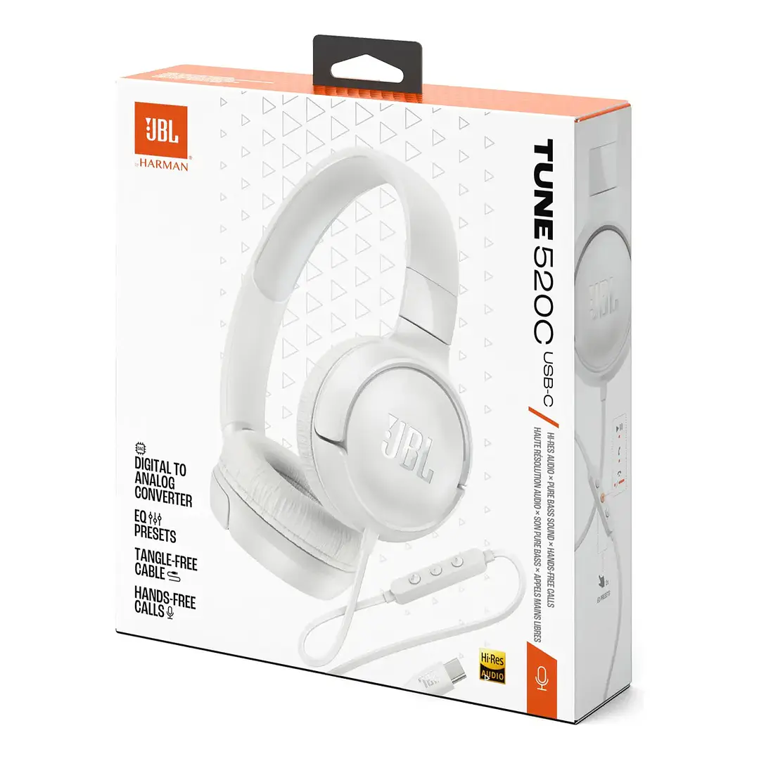 Audífonos Cableados JBL Tune 520C USB-C On-Ear Hi-Res Pure Bass con Micrófono y Control 14