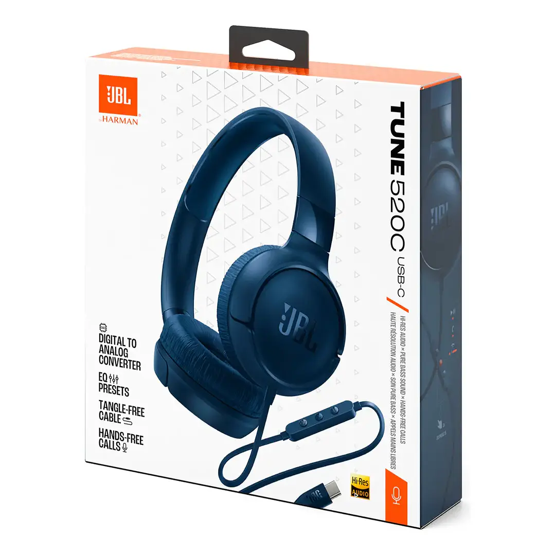 Audífonos Cableados JBL Tune 520C USB-C On-Ear Hi-Res Pure Bass con Micrófono y Control 17