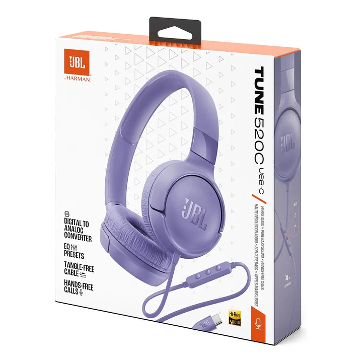 Audífonos Cableados JBL Tune 520C USB-C On-Ear Hi-Res Pure Bass con Micrófono y Control 18