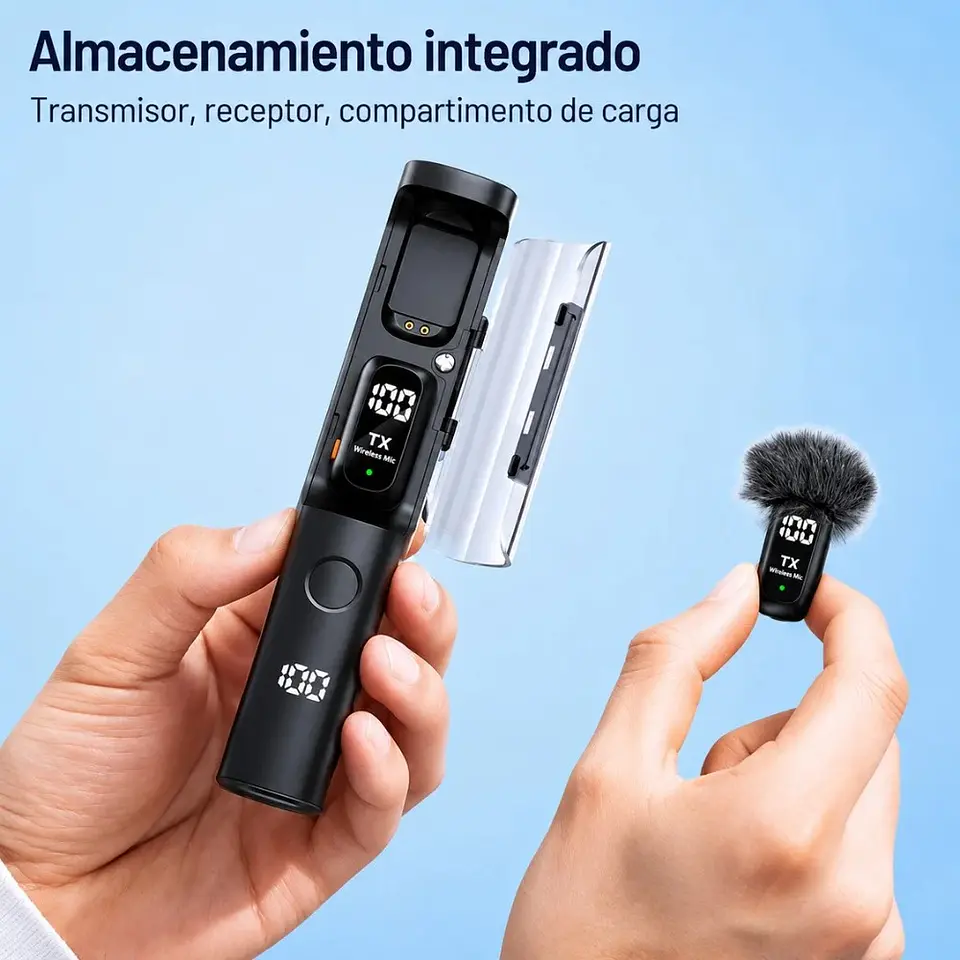 Micrófono Inalámbrico Doble 7019 USB-C con Base de Carga Reducción de Ruido con Estuche 5