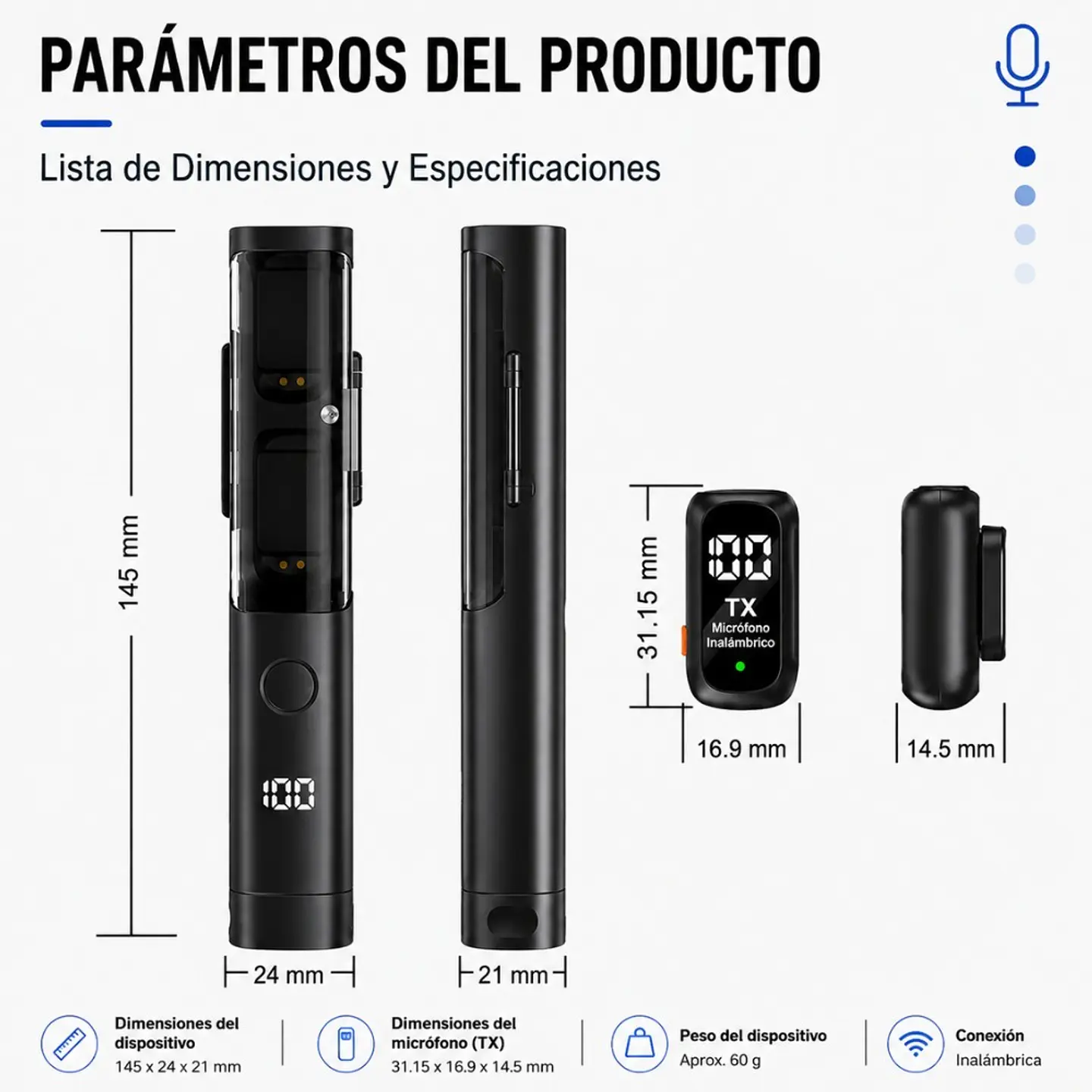 Micrófono Inalámbrico Doble 7019 USB-C con Base de Carga Reducción de Ruido con Estuche 10
