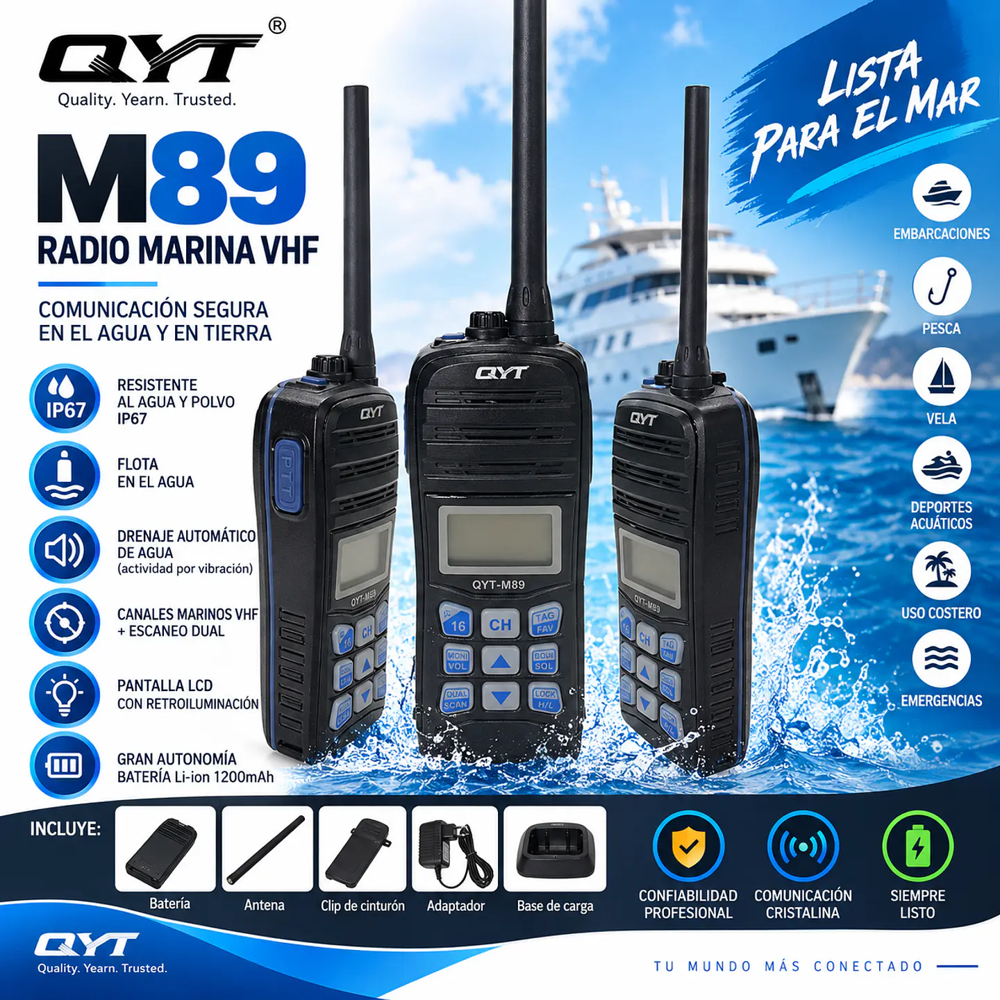 Radio Marina Qyt M89 Vhf 5w Ip67 Flotante Impermeable 2