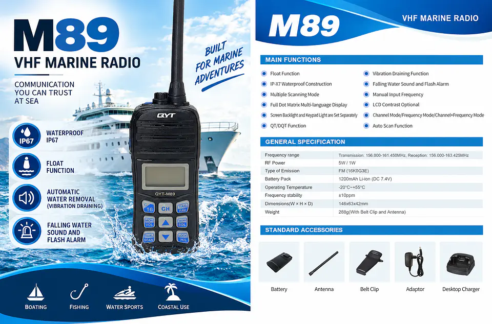 Radio Marina Qyt M89 Vhf 5w Ip67 Flotante Impermeable 3