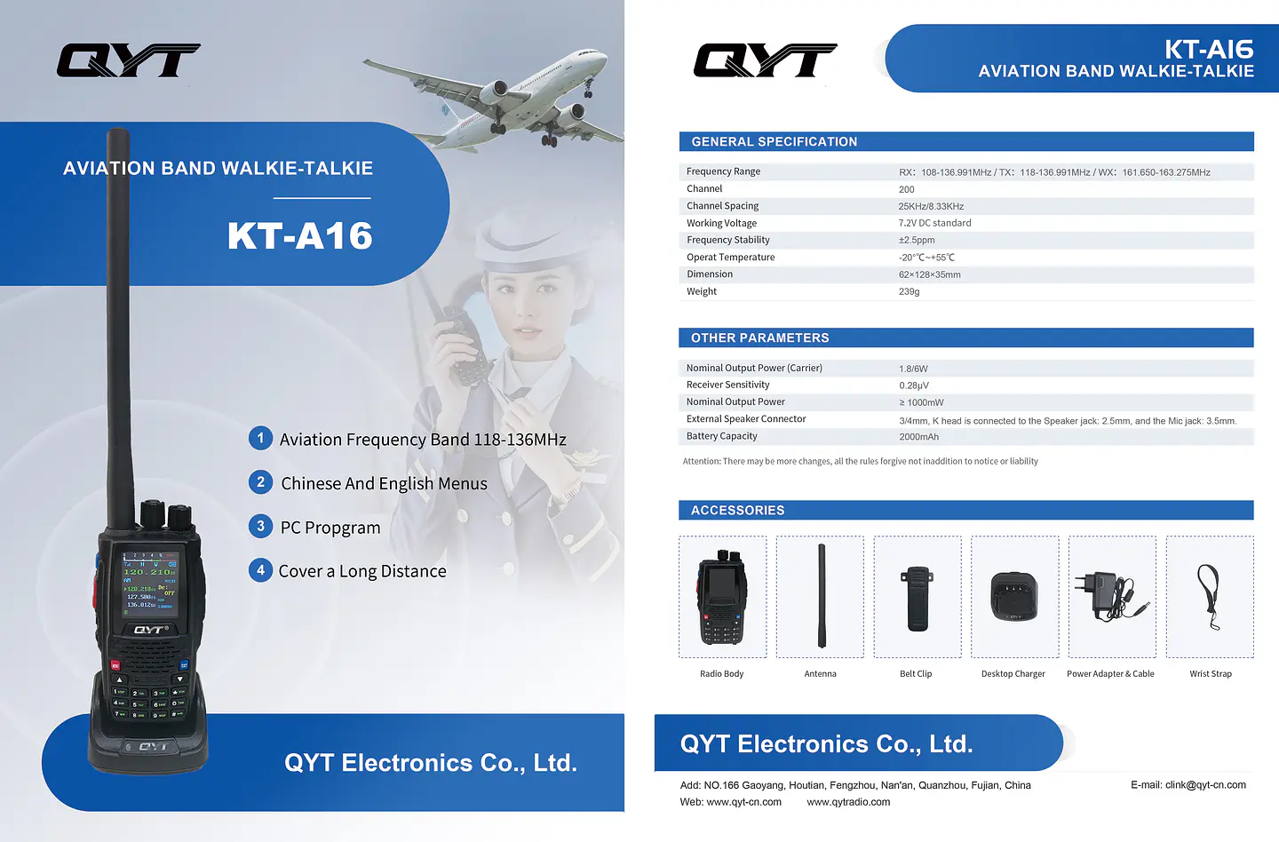 Radio Aviación QYT KT-A16 Banda Aérea 118-136 MHz Portátil 3