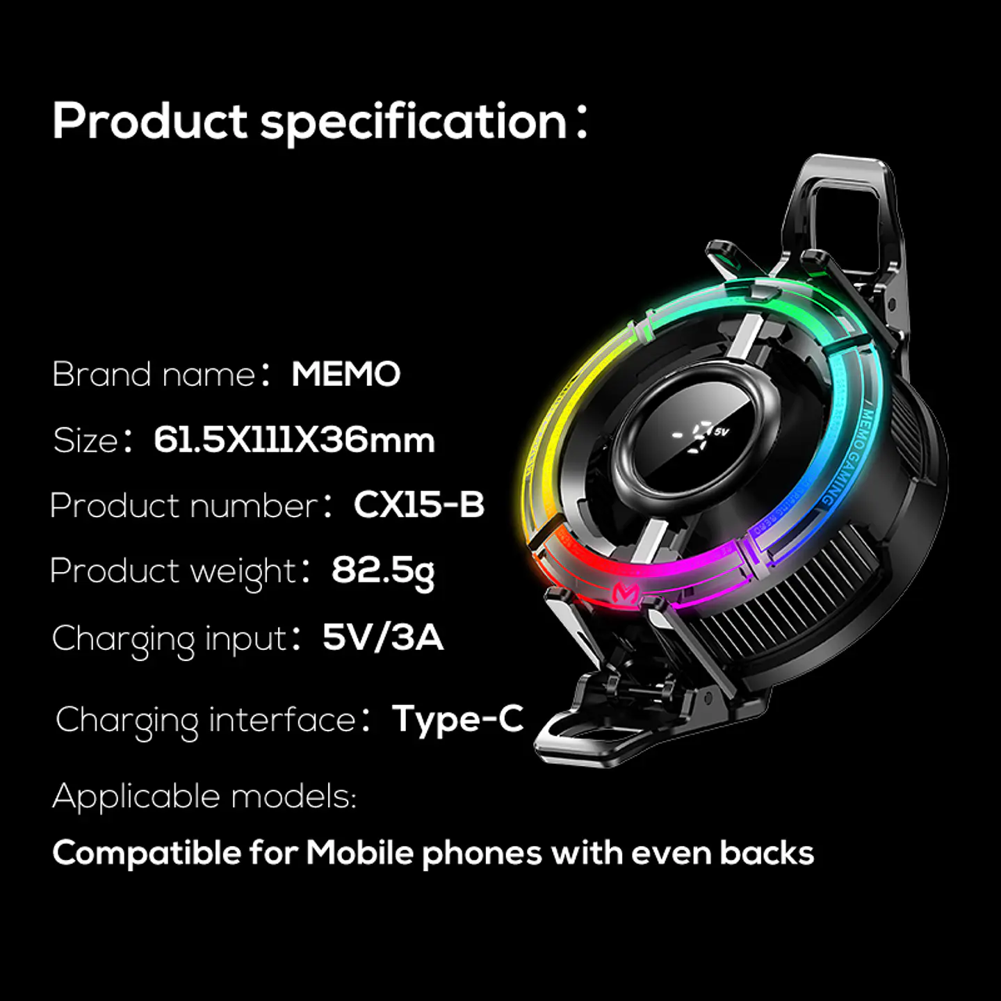 Cooler Gamer MEMO CX15 RGB 10W Magnético para Celular iPhone Android 4