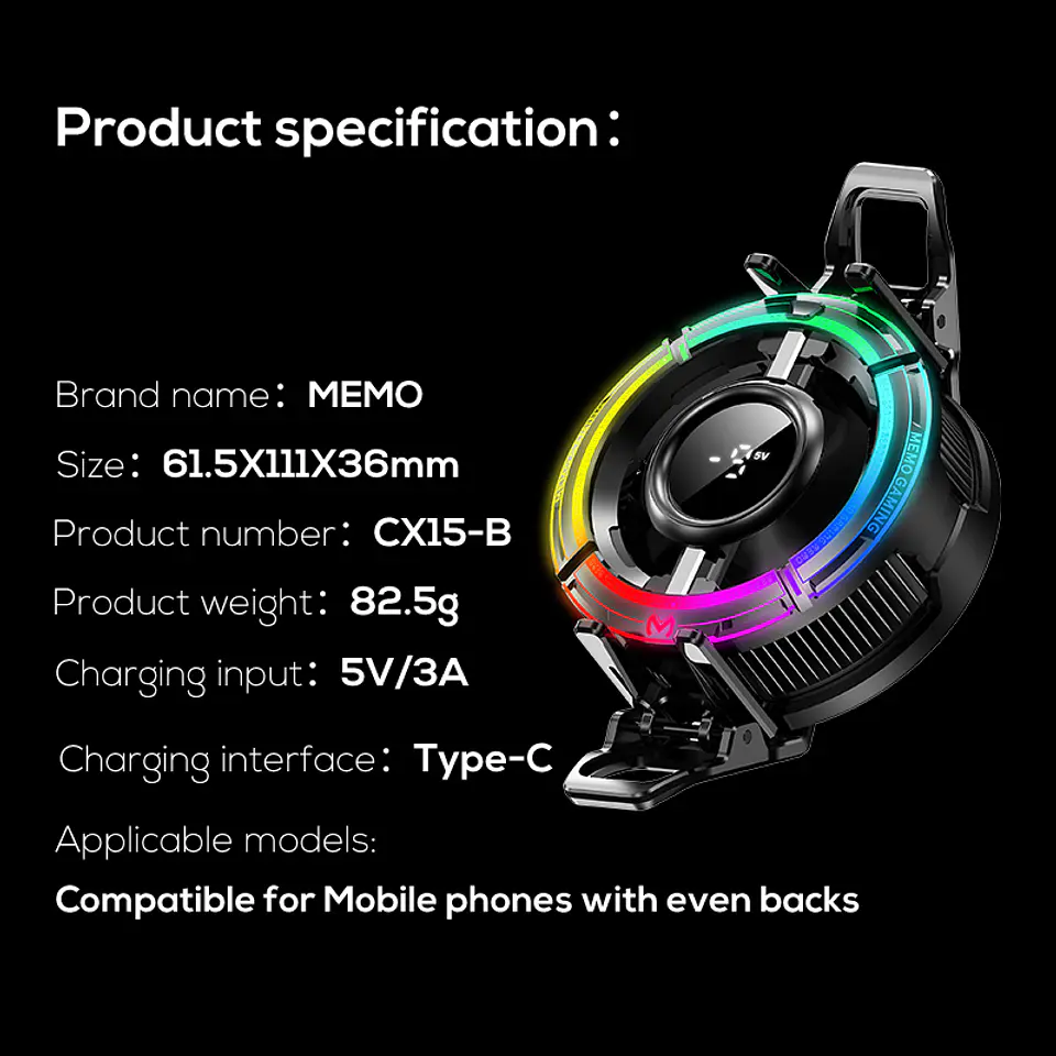 Cooler Gamer MEMO CX15 RGB 10W Magnético para Celular iPhone Android 4