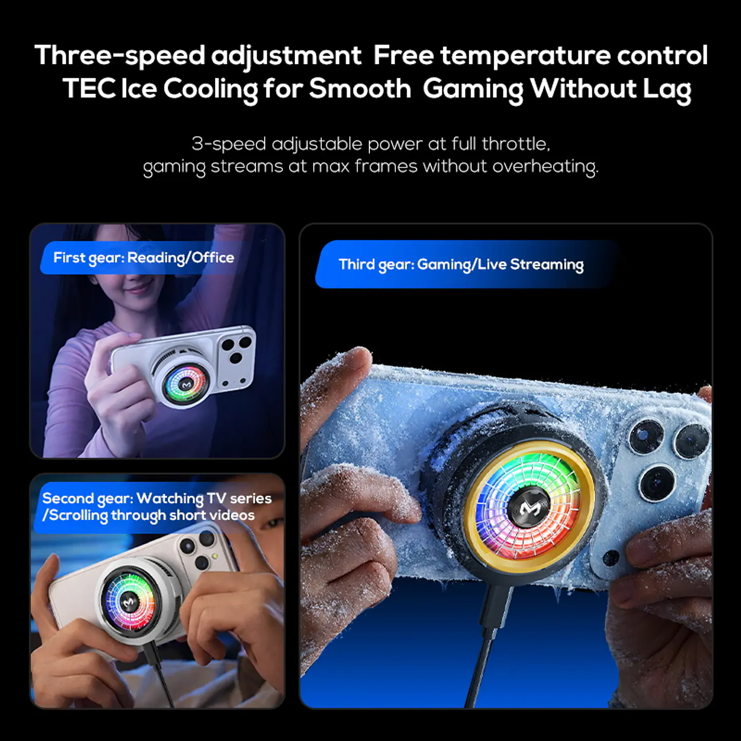 Cooler Gamer Celular MEMO CX20 Magnético Semiconductor 10W RGB USB-C 5500RPM Clip Para iPhone Android 15