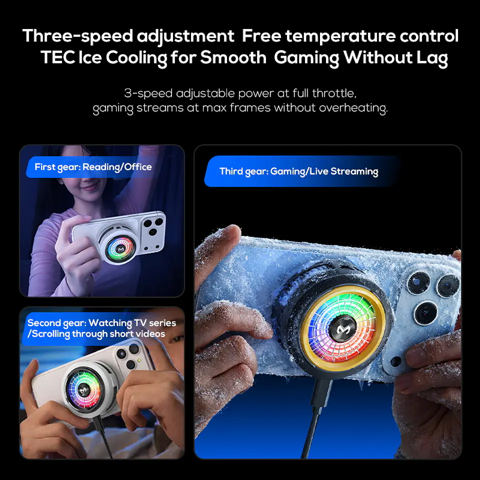 Cooler Gamer Celular MEMO CX20 Magnético Semiconductor 10W RGB USB-C 5500RPM Clip Para iPhone Android 15