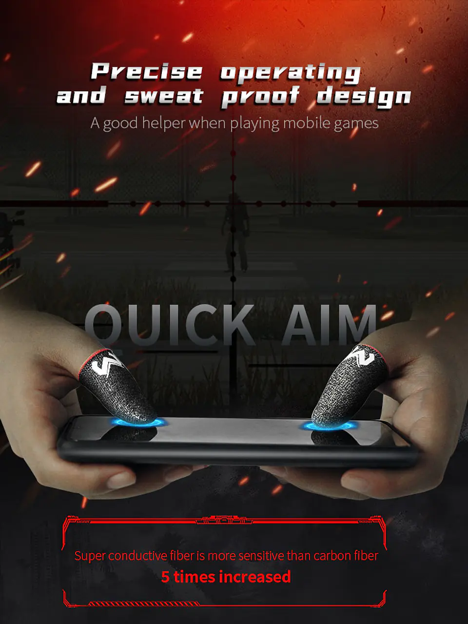 Dedales Gamer Memo FS01 Para Celular Antisudor Touchscreen Fibra Plata PUBG COD Free Fire 3