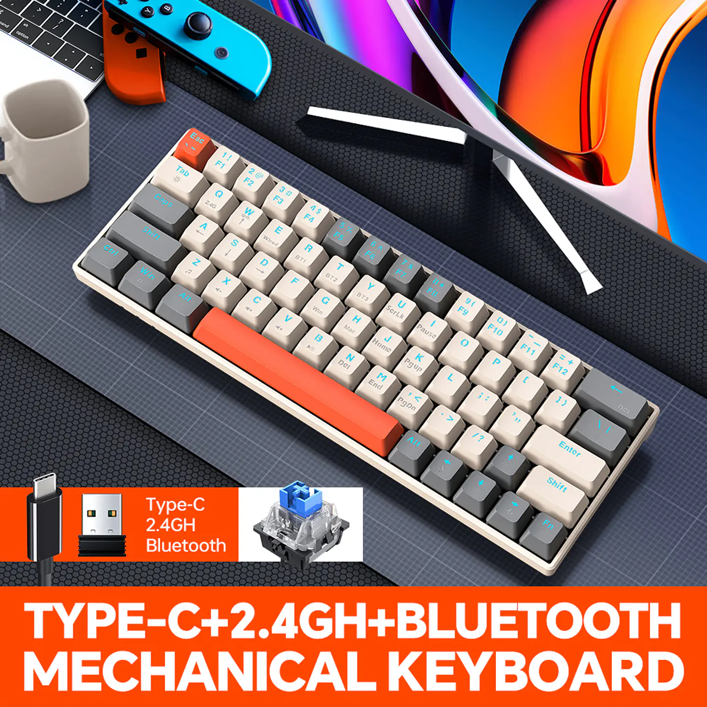 Teclado Mecánico Gamer T-WOLF T30 RGB 63 Teclas Bluetooth/USB  8