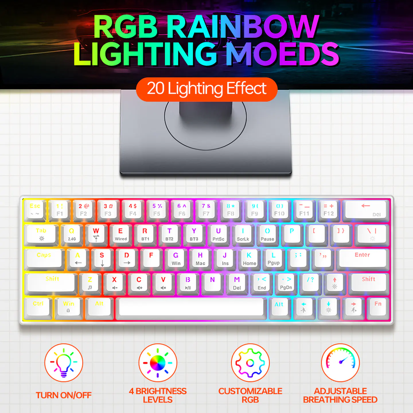 Teclado Mecánico Gamer T-WOLF T30 RGB 63 Teclas Bluetooth/USB  11
