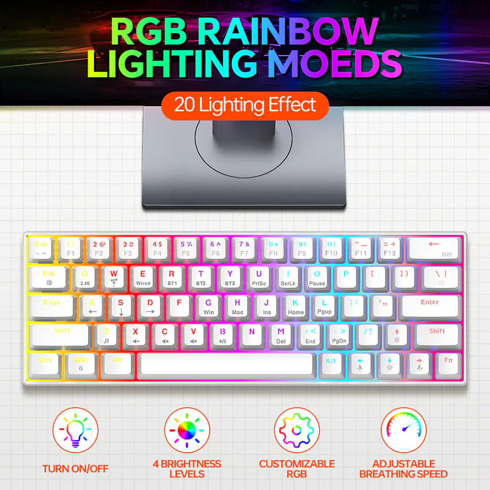 Teclado Mecánico Gamer T-WOLF T30 RGB 63 Teclas Bluetooth/USB  11