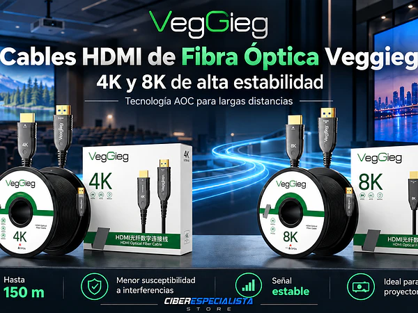 Cable HDMI de fibra óptica Veggieg: señal 4K y 8K estable a largas distancias