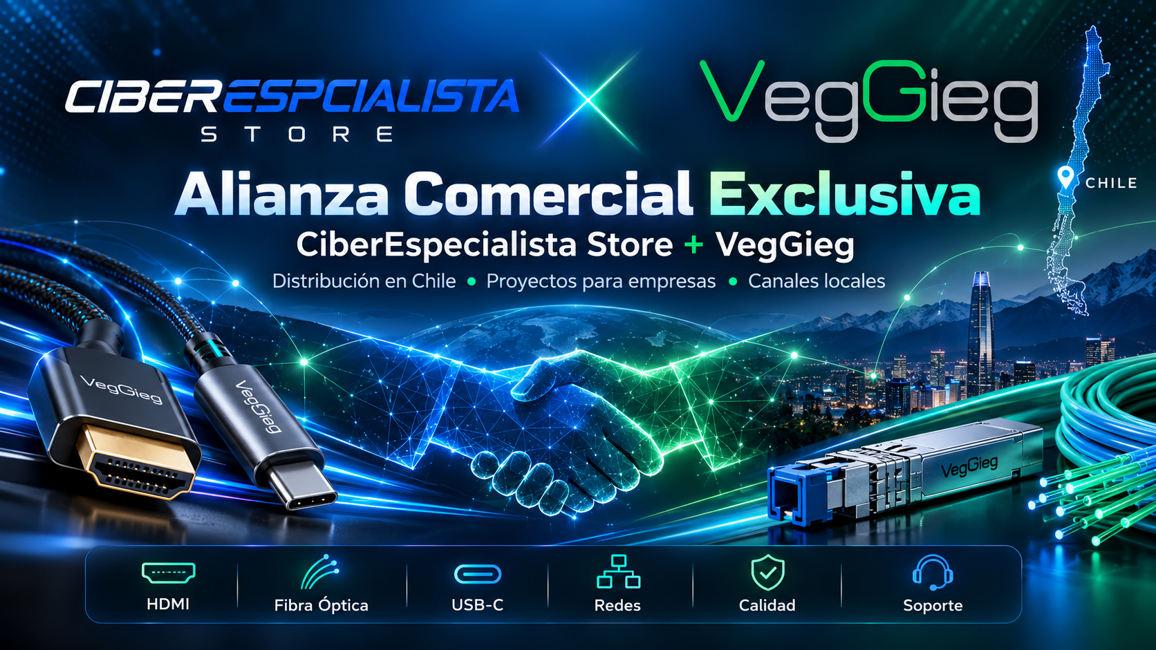 VegGieg y CiberEspecialista Store: una alianza estratégica para llevar conectividad profesional de alta calidad a Chile