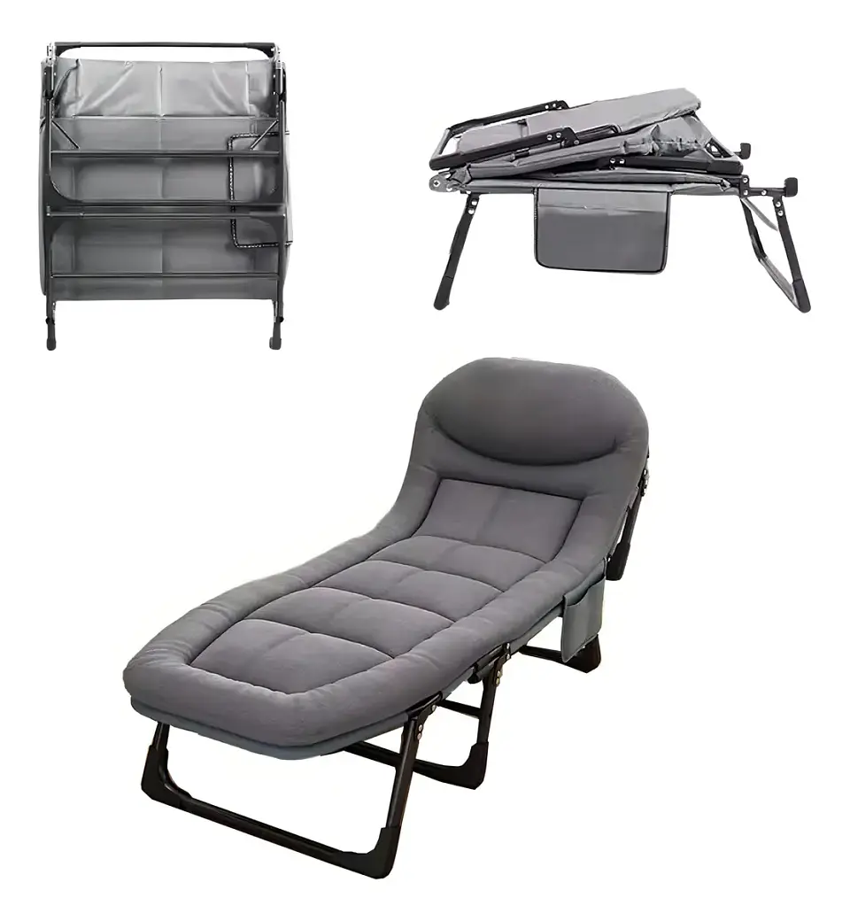 Catre Cama de Camping Plegable Acolchado Reclinable 190x70 cm Gris 3