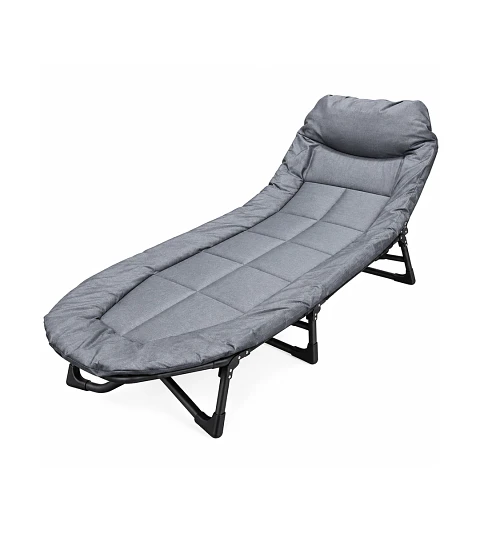 Catre Cama de Camping Plegable Acolchado Reclinable 190x70 cm Gris