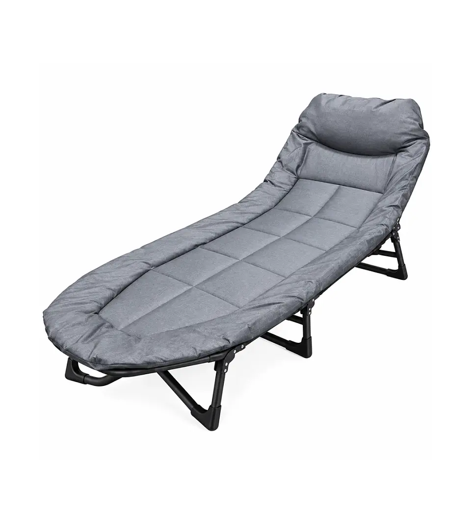 Catre Cama de Camping Plegable Acolchado Reclinable 190x70 cm Gris 1