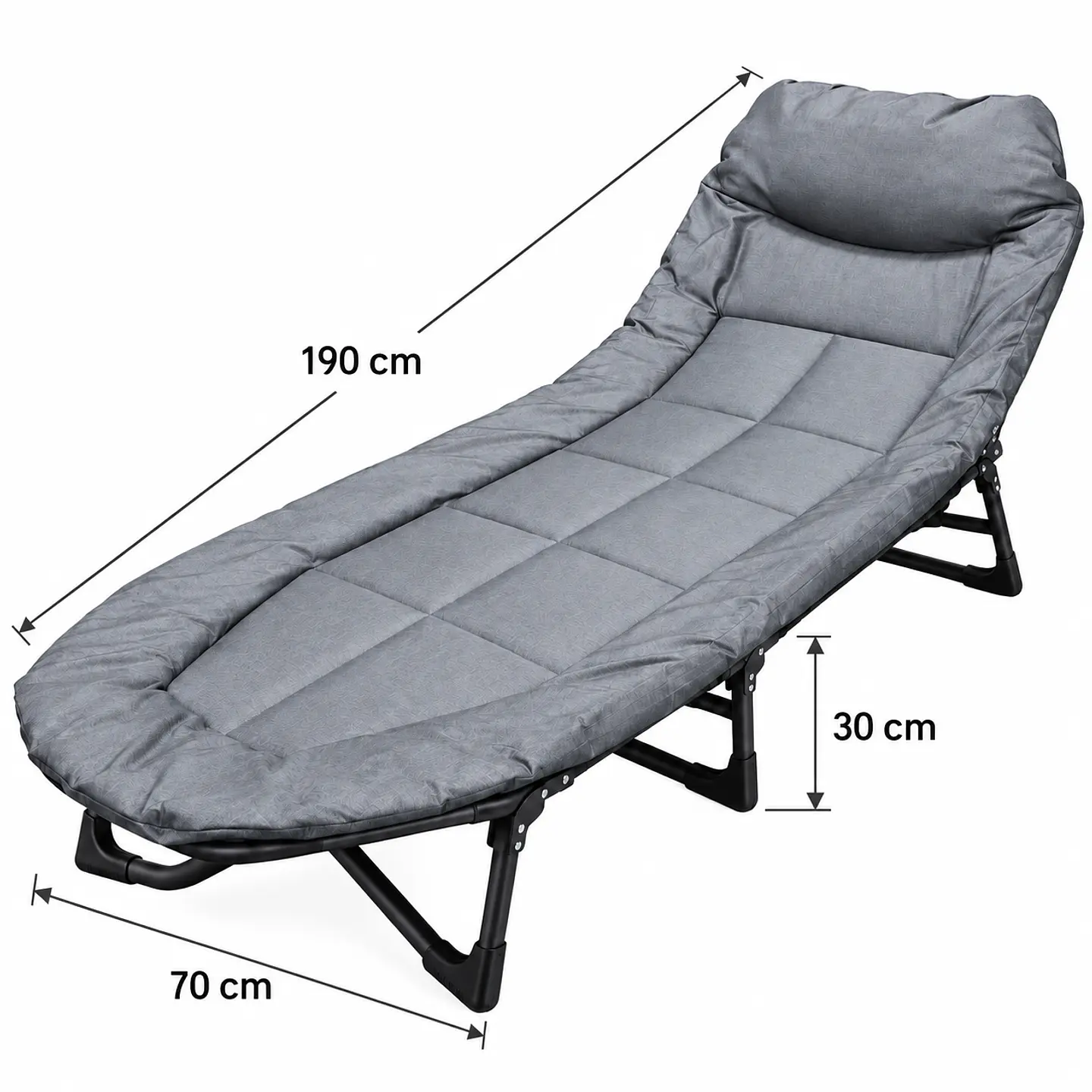Catre Cama de Camping Plegable Acolchado Reclinable 190x70 cm Gris 2