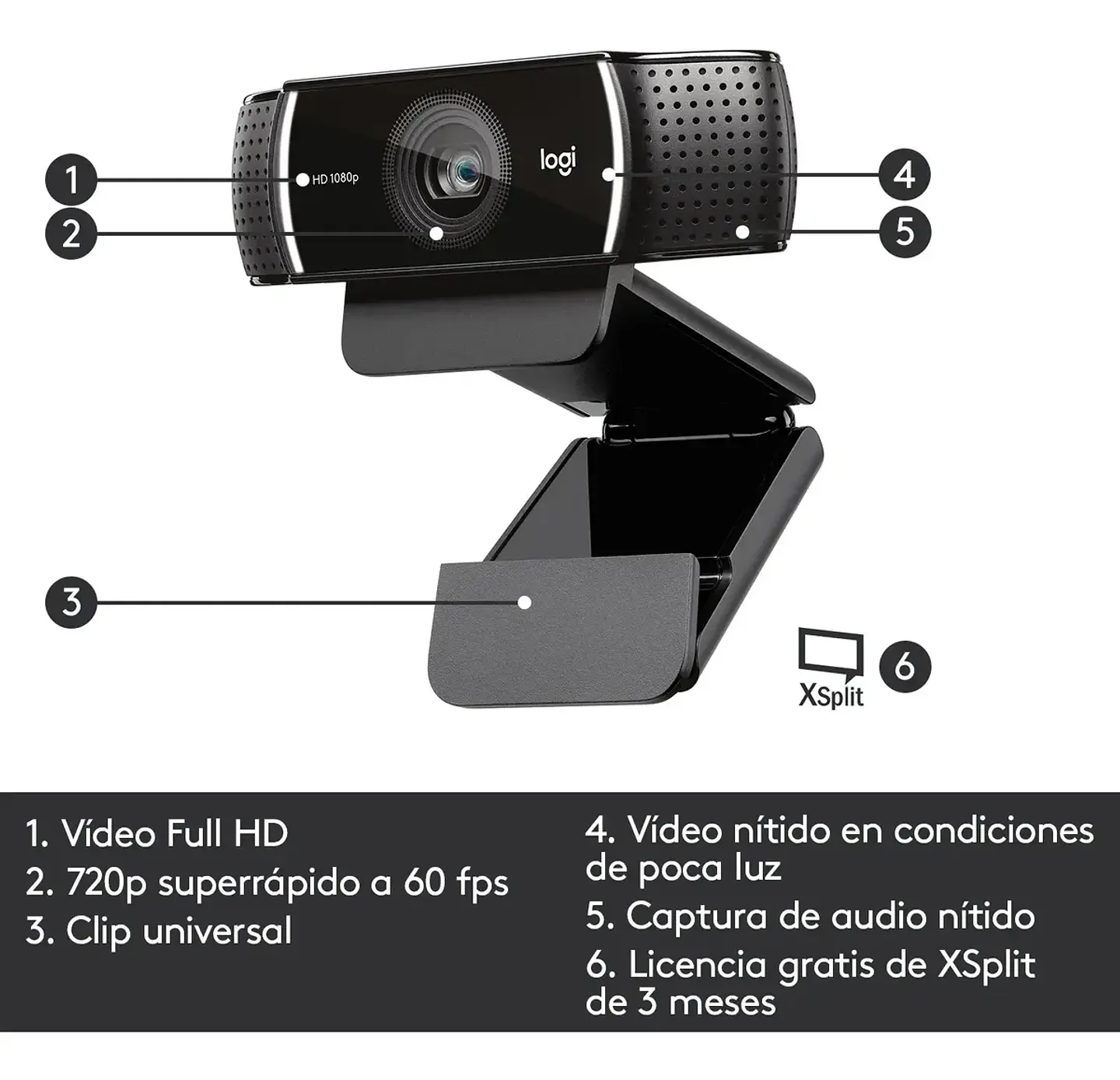 Webcam Logitech C922 Pro Stream Full HD 1080p 30FPS / 720p 60FPS + Trípode 2