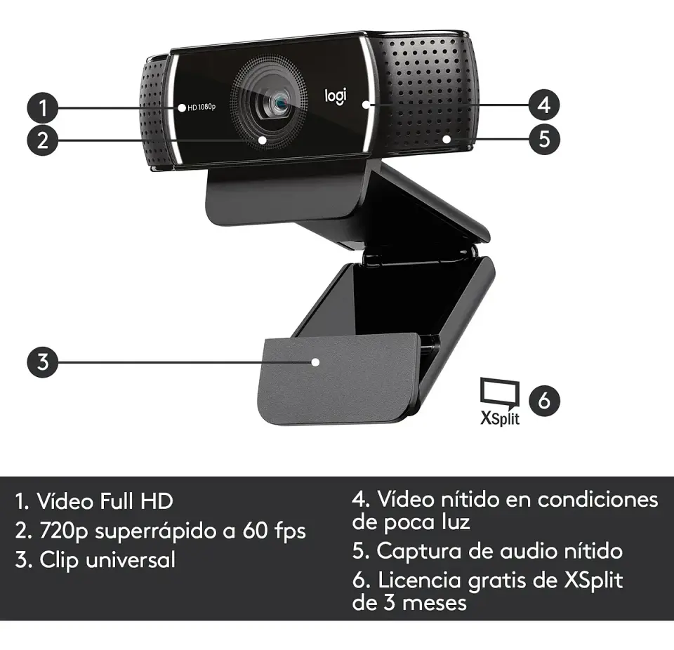 Webcam Logitech C922 Pro Stream Full HD 1080p 30FPS / 720p 60FPS + Trípode 2