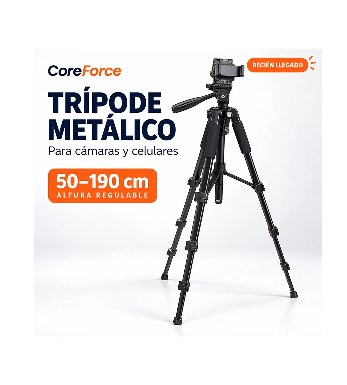 Trípode Metálico CoreForce para Cámaras y Celulares | 50–190 cm 1