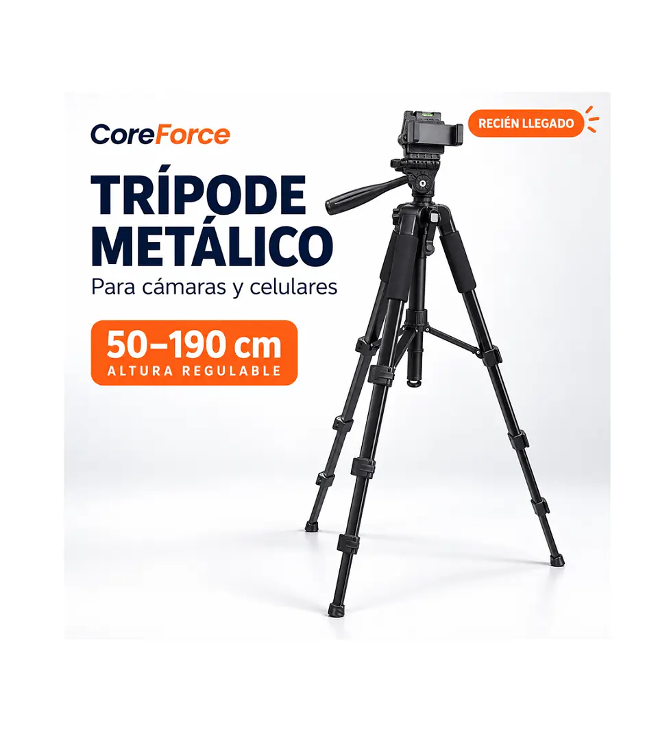 Trípode Metálico CoreForce para Cámaras y Celulares | 50–190 cm 1