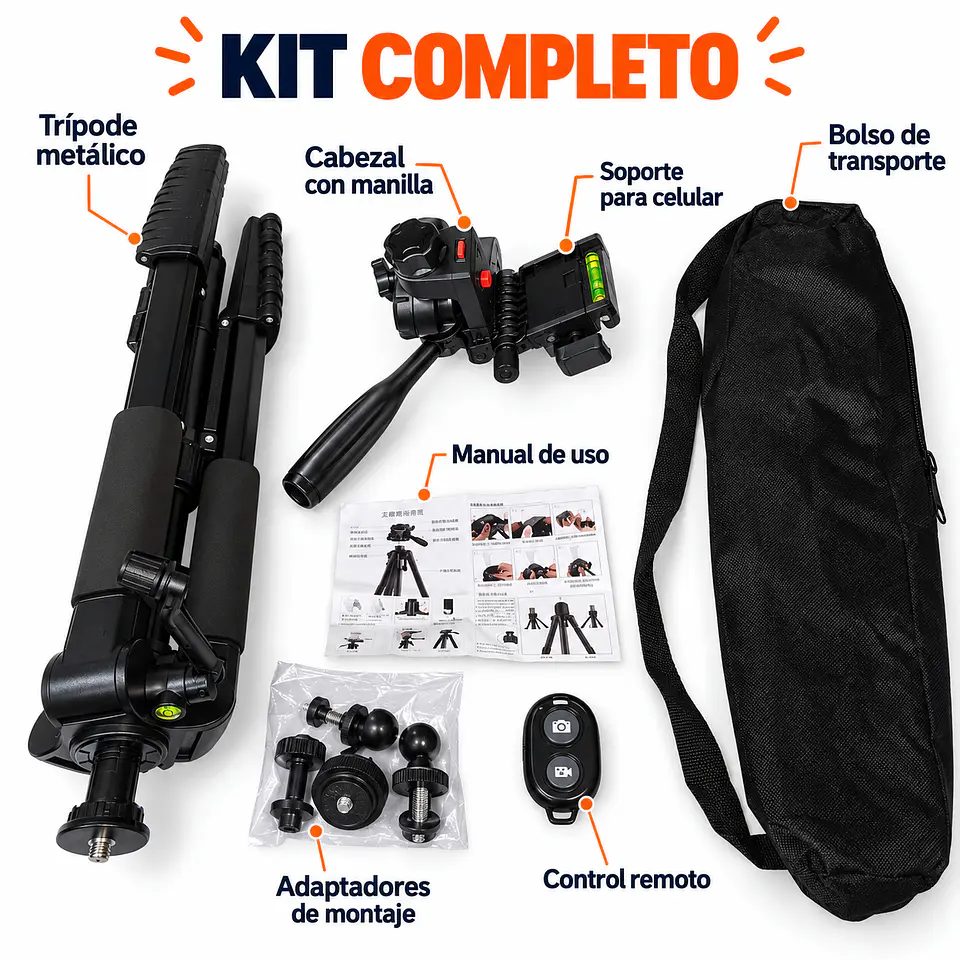Trípode Metálico CoreForce para Cámaras y Celulares | 50–190 cm 4