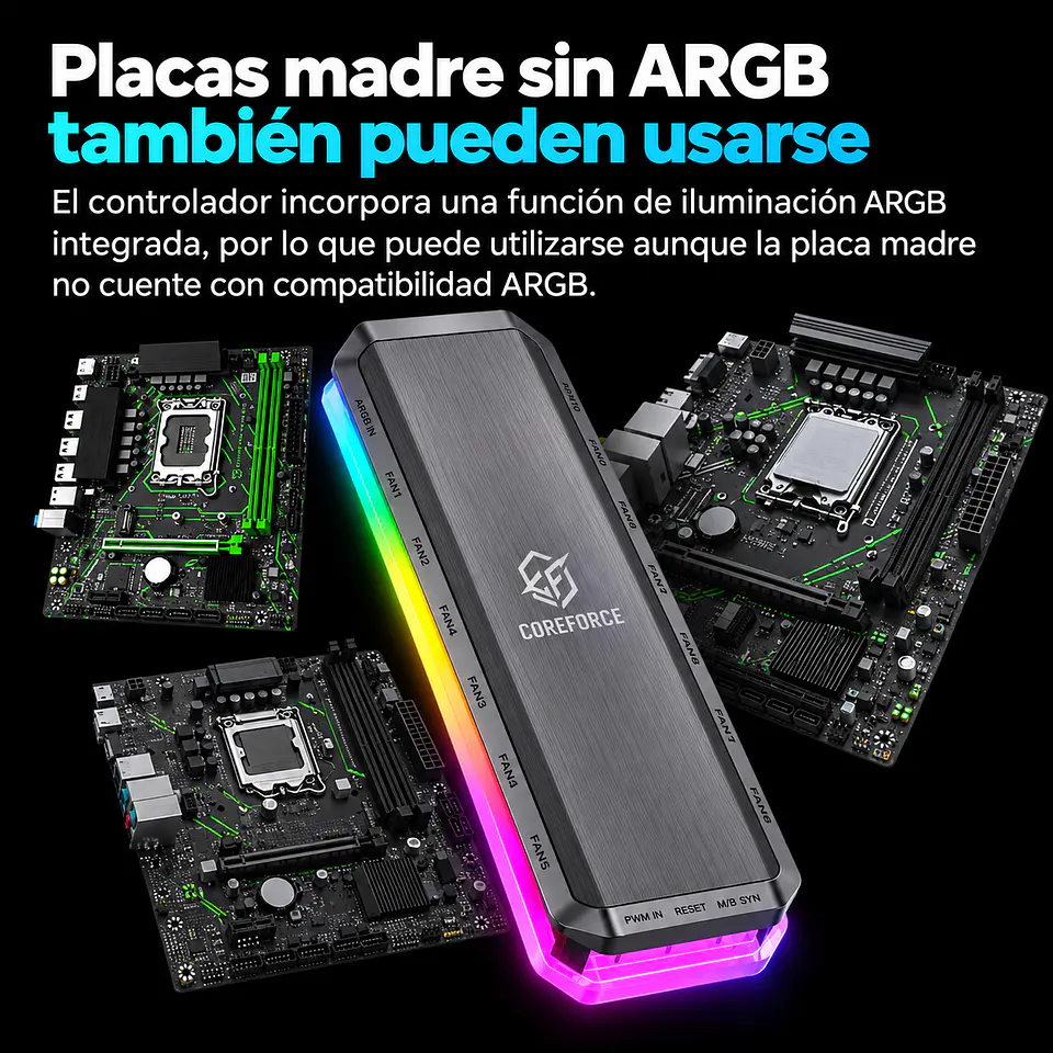 Hub Controlador ARGB y PWM CoreForce CF-H10 de 10 Puertos con Control Remoto 4