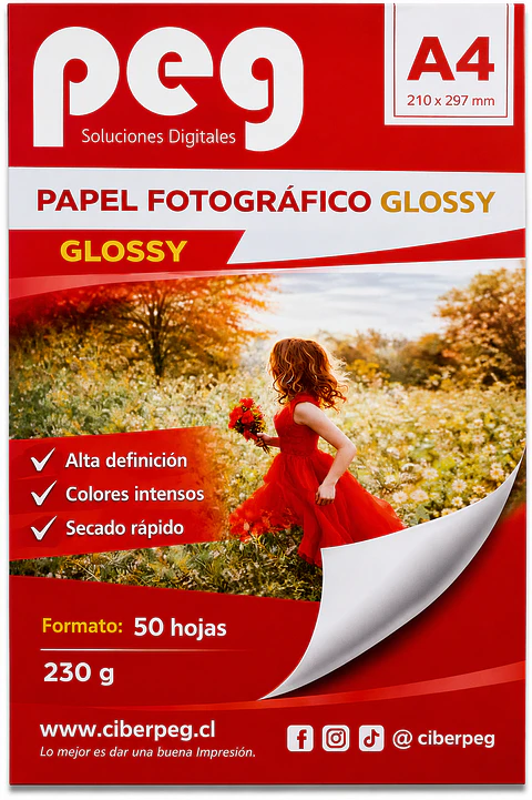 PAPEL FOTOGRAFICO A4 230 G GLOSSY BRILLLANTE 50 HOJAS