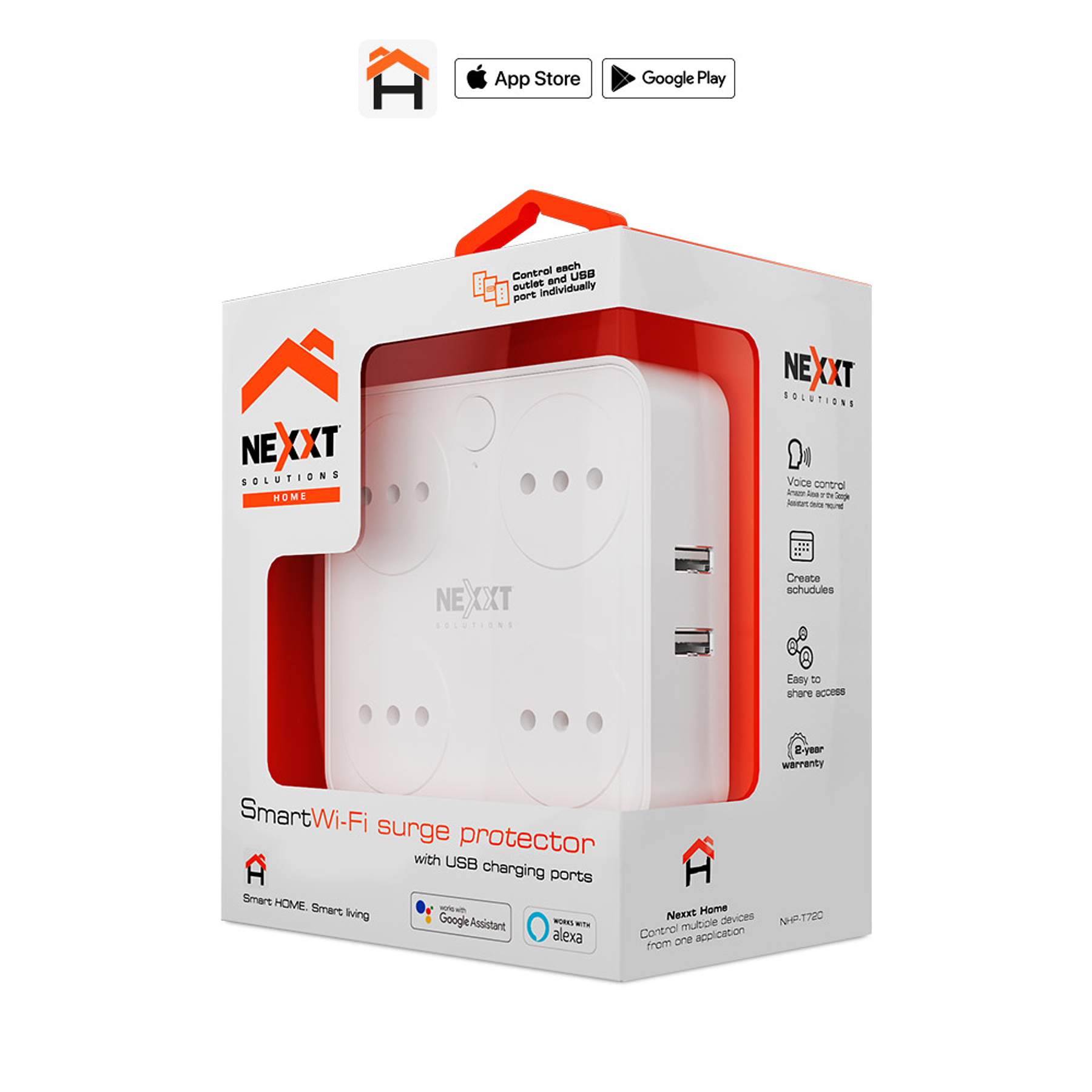 Nexxt Home Enchufe Inteligente con 4 Tomas 4 USB