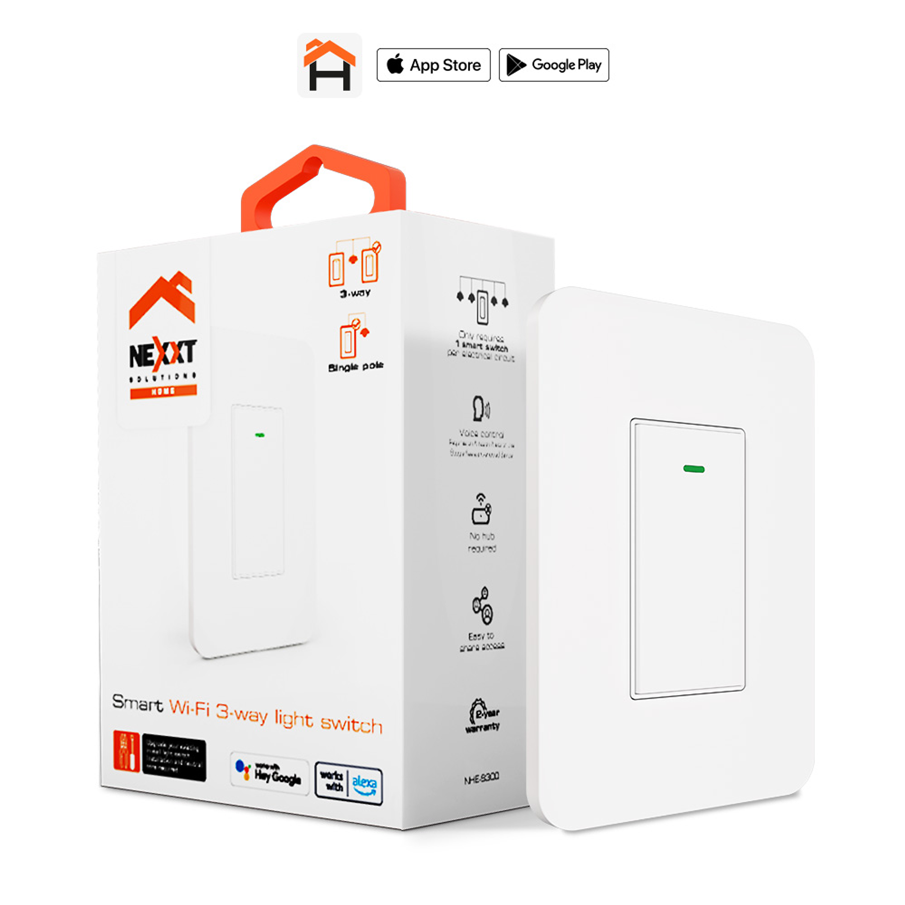 Nexxt Home Interruptor de 3 vías inteligente con conexión Wi-Fi