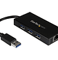 StarTech.com Hub USB 3.0 de Aluminio con Cable - Concentrador de 3 Puertos USB con Adaptador de Red Ethernet Gigabit Externo - Hub - 3 x SuperSpeed USB 3.0 + 1 x 10/100/1000 - sobremesa - para P/N: PE - Miniatura 2