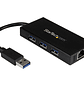 StarTech.com Hub USB 3.0 de Aluminio con Cable - Concentrador de 3 Puertos USB con Adaptador de Red Ethernet Gigabit Externo - Hub - 3 x SuperSpeed USB 3.0 + 1 x 10/100/1000 - sobremesa - para P/N: PE - Miniatura 3