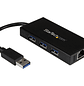 StarTech.com Hub USB 3.0 de Aluminio con Cable - Concentrador de 3 Puertos USB con Adaptador de Red Ethernet Gigabit Externo - Hub - 3 x SuperSpeed USB 3.0 + 1 x 10/100/1000 - sobremesa - para P/N: PE - Miniatura 4