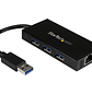 StarTech.com Hub USB 3.0 de Aluminio con Cable - Concentrador de 3 Puertos USB con Adaptador de Red Ethernet Gigabit Externo - Hub - 3 x SuperSpeed USB 3.0 + 1 x 10/100/1000 - sobremesa - para P/N: PE - Miniatura 6
