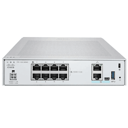 Cisco Firewall Firepower 1010 con Software ASA, 8 Puertos Gigabit Ethernet (GbE), 2 Gbps 