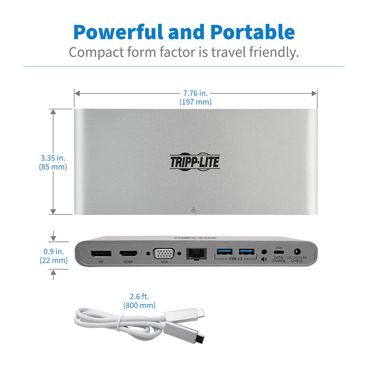 Tripp-Lite Dock 4, USB C, Ultra HD 4K, D-Port,HDMI,VGA, USB AC, GbE, 100W PD 6