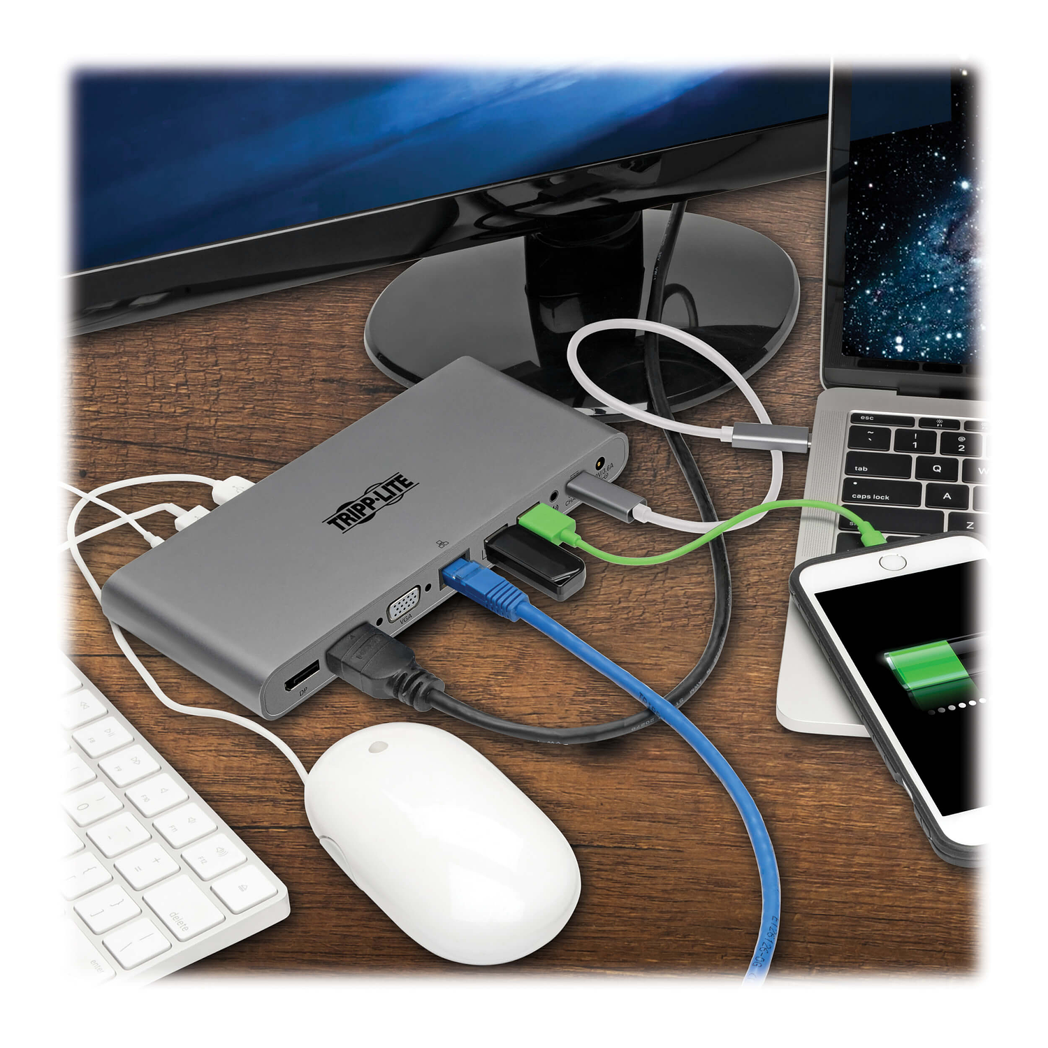 Tripp-Lite Dock 4, USB C, Ultra HD 4K, D-Port,HDMI,VGA, USB AC, GbE, 100W PD 8