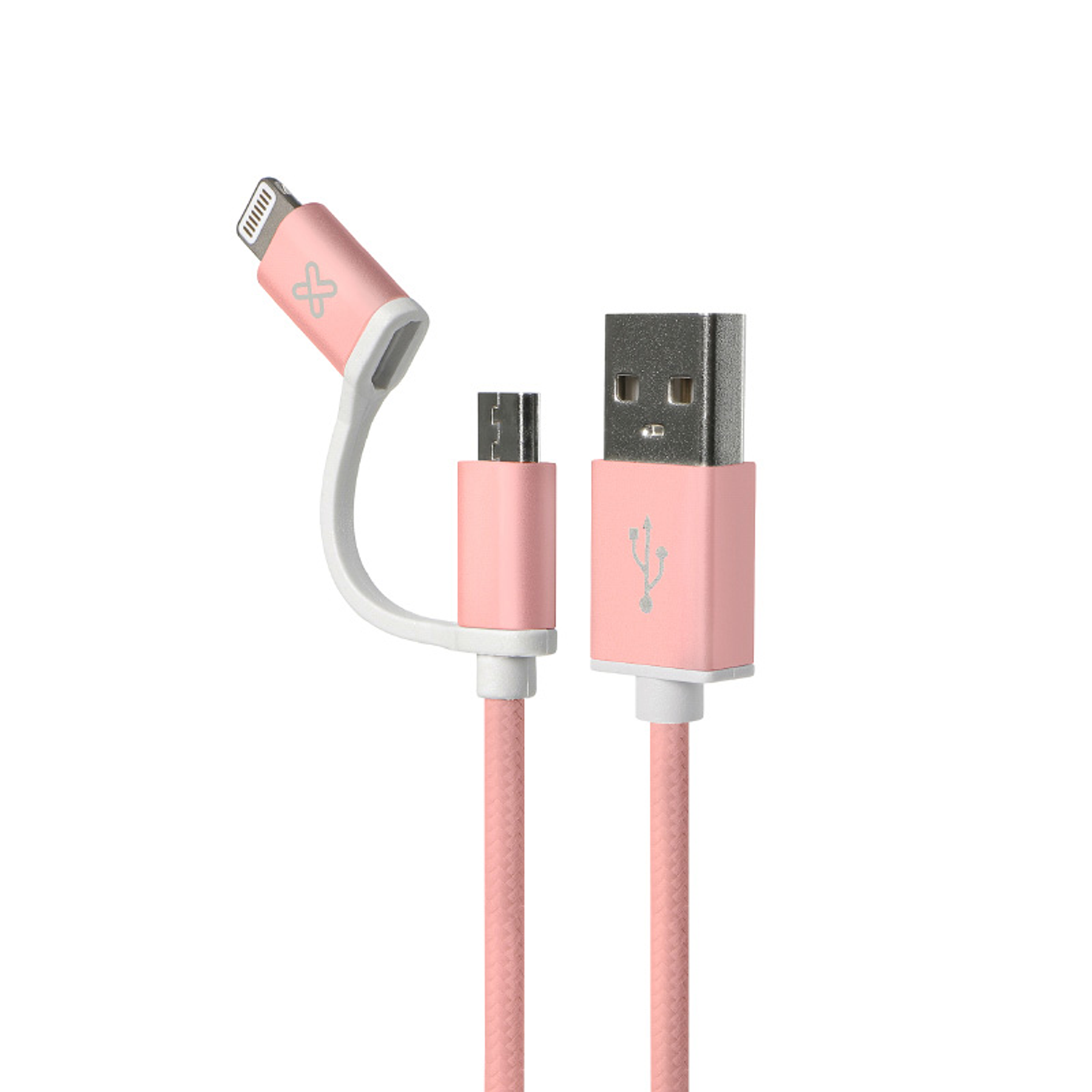 KlipXtreme Cable USB 2 en 1, Lightning/Micro-USB a USB-A, Largo 1 metro, Rose Gold