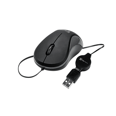 Klip Xtreme Mouse Retráctil  Karbon, Ambidextro, 3 Botones, 1000 DPI,negro