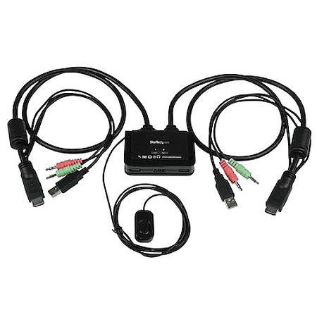  StarTech Conmutador Switch KVM 2 puertos HDMI USB Audio Mini Jack con Cables Integrados Sin Alimentación Externa  1080p