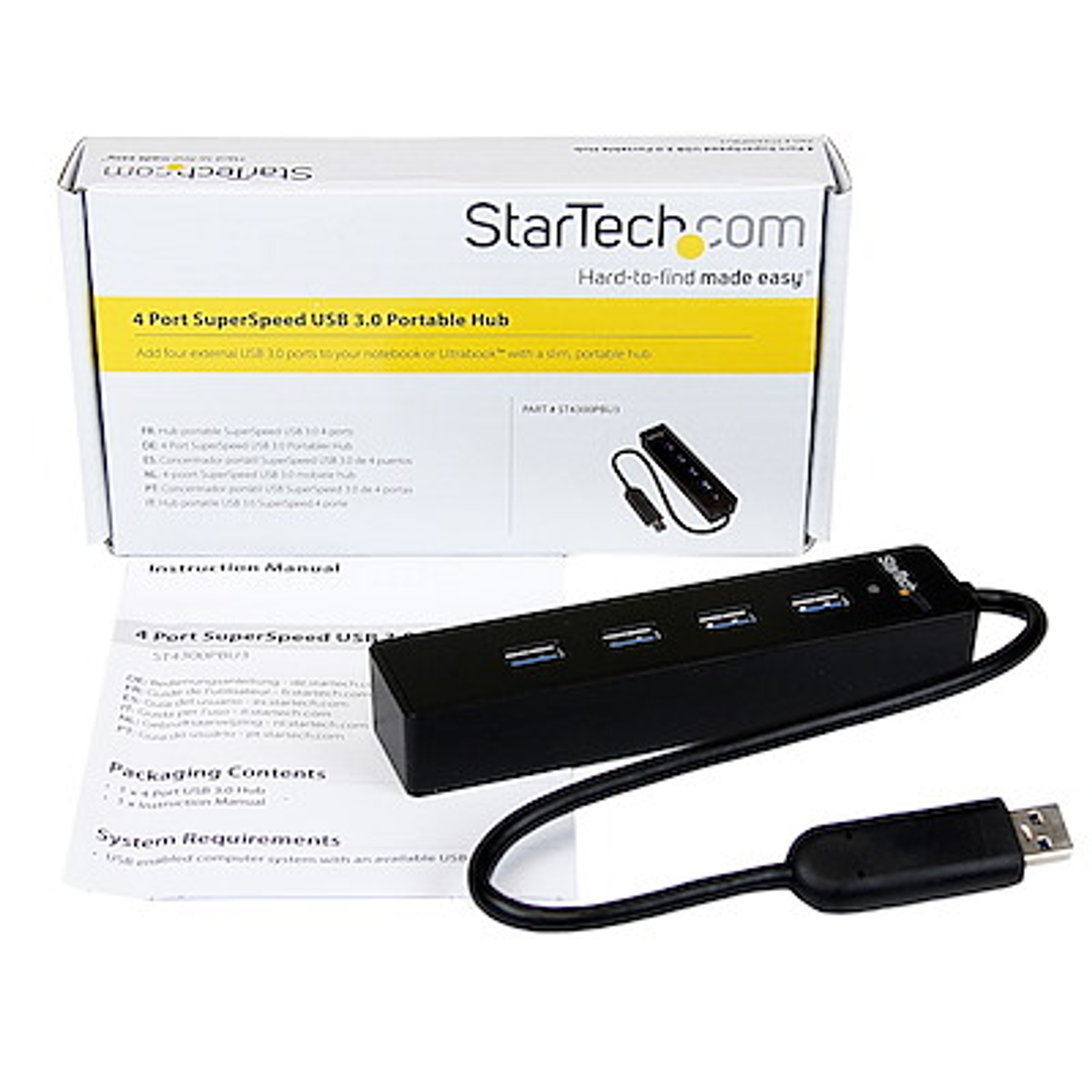 StarTech Hub USB 3.0 4 Puertos, Negro, Portátil y Veloz