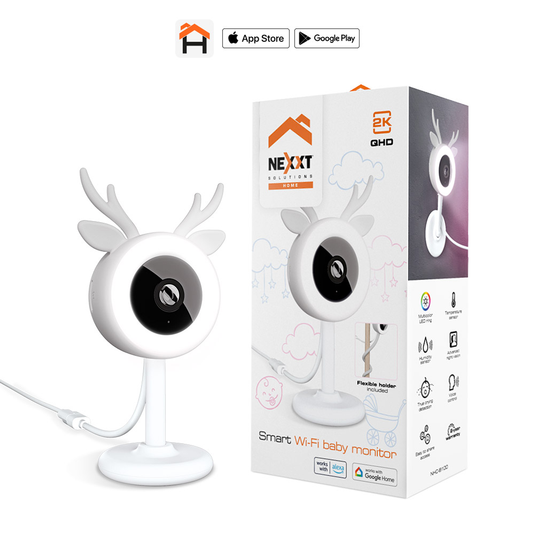 Nexxt Home Cámara Monitor de Bebe Wi-Fi 2K HDR