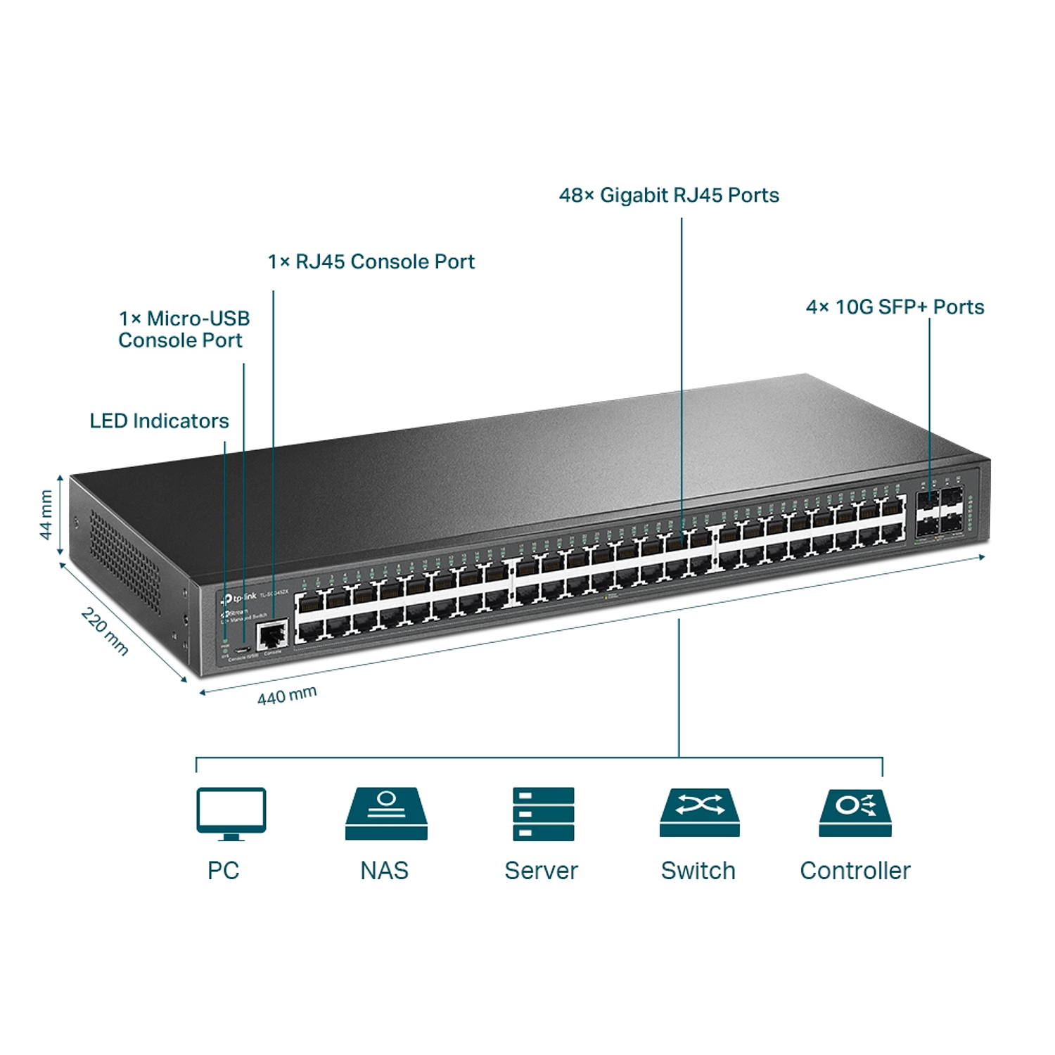 TP-Link TL-SG3452X Switch Administrado JetStream de 48 Puertos Gigabit L2+ con 4 Ranuras 10GE SFP+  3