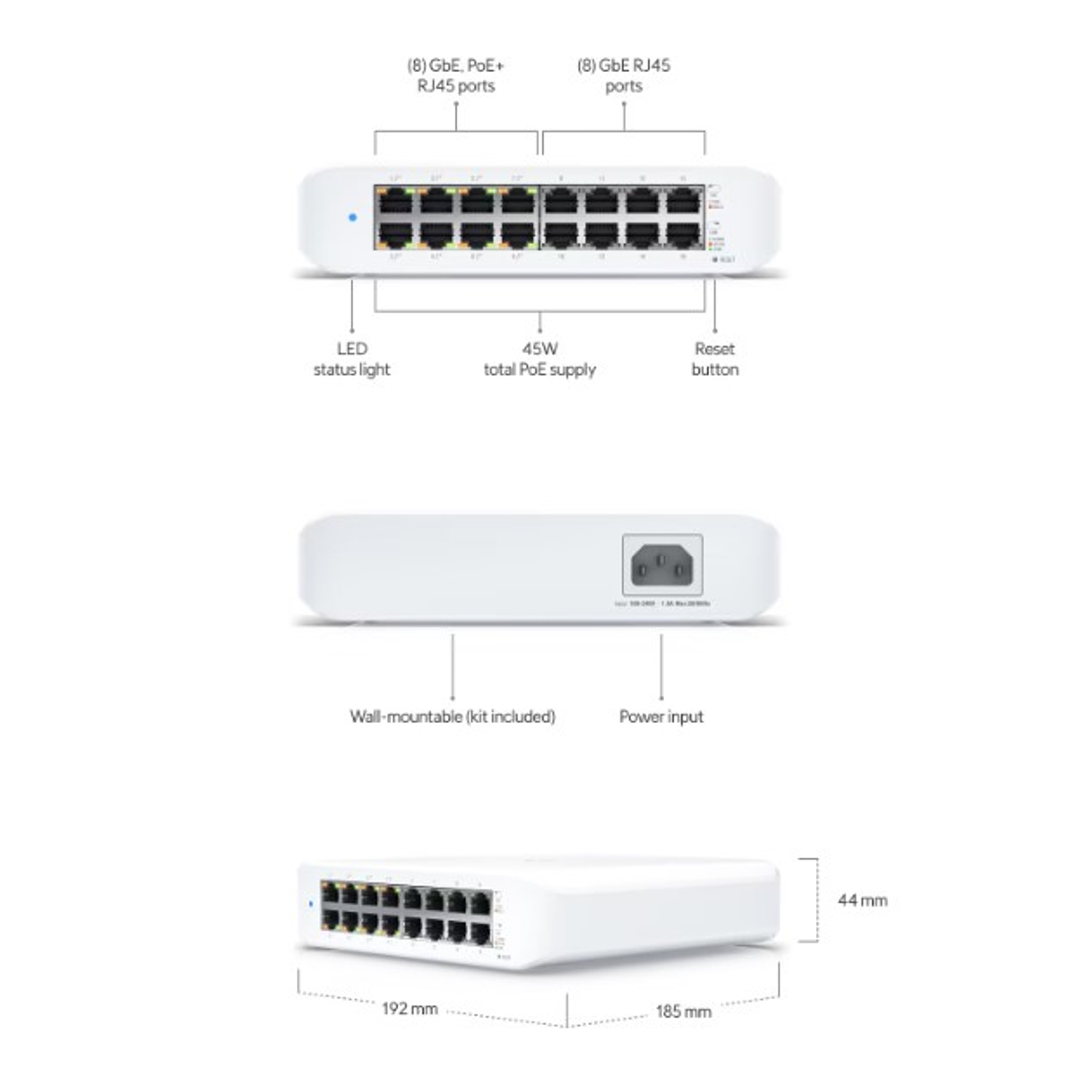 Ubiquiti UniFi [USW-Lite-16-POE] Switch Gestionado 16 x 10/100/1000 (8 PoE+)  5