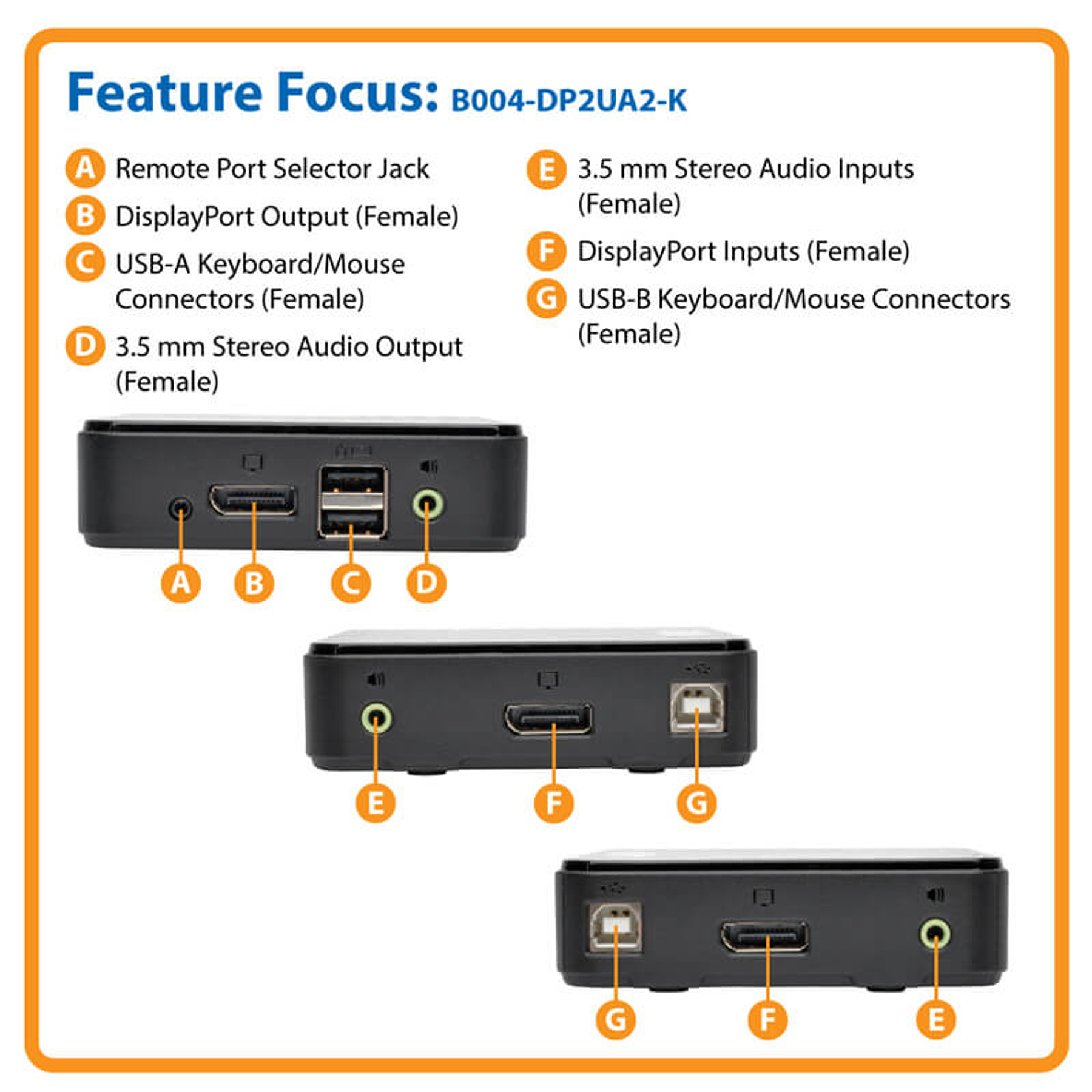 Tripp Lite KVM DisplayPort de 2 Puertos con Audio, Cables y Compartido de Periféricos USB